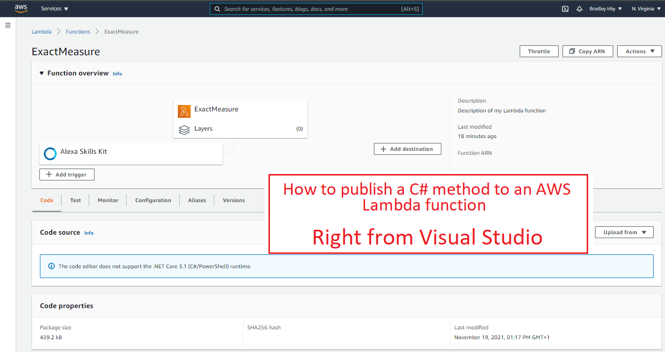 Publish a C# function to AWS Lambda from Visual Studio