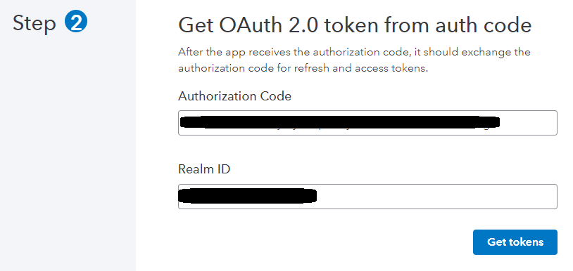 Intuit Oauth2 Playground Step 2